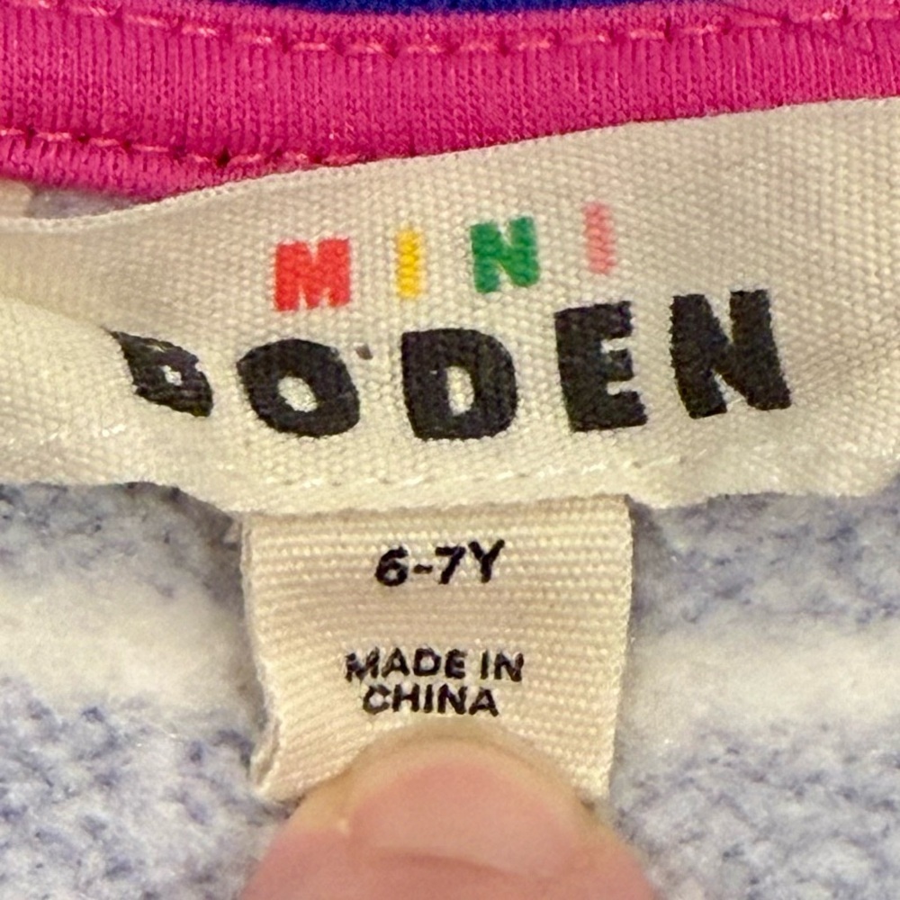 Mini Boden Pocket Applique Shirt Girls 6-7 Y Dog Purse Stripes Long Sleeves Tee - Picture 3 of 6